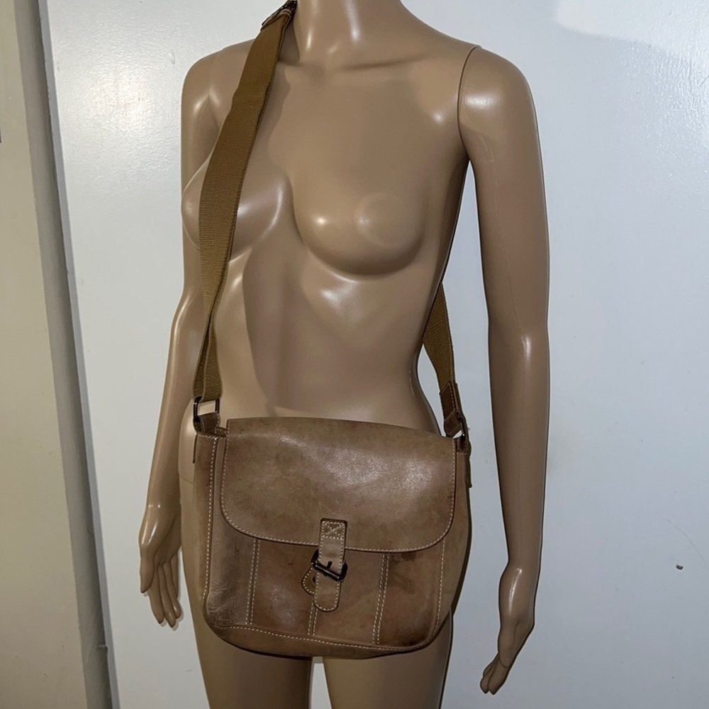 🎆bob Timberlake tan Brown Leather Crossbody purse/messenger